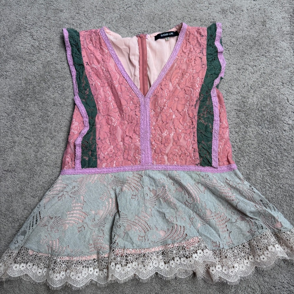 Sugar lips Women's XL Lace Tank Tiered Ruffle